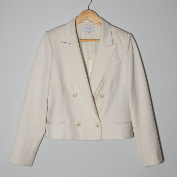 REISS Aleida Cropped Wool Blend Blazer Ivory Double Breasted Jacket Women's 8 - Picture 1 of 7
